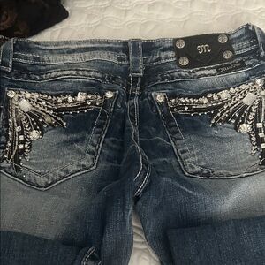 Miss Me Women's Dark Blue Boot Cut Jeans with Silver Embellishments